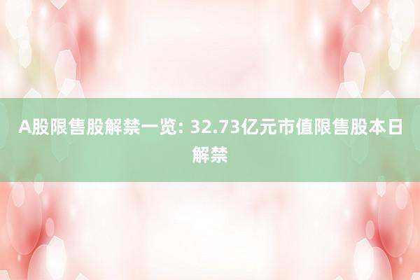 A股限售股解禁一览: 32.73亿元市值限售股本日解禁