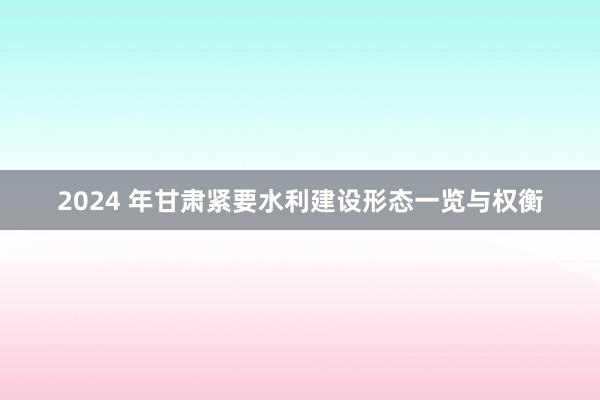 2024 年甘肃紧要水利建设形态一览与权衡