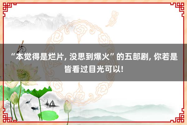 “本觉得是烂片, 没思到爆火”的五部剧, 你若是皆看过目光可以!