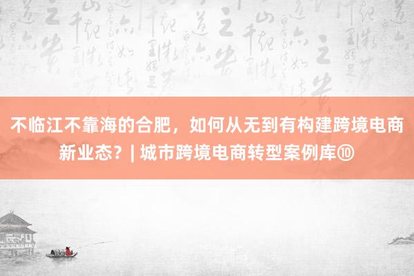 不临江不靠海的合肥，如何从无到有构建跨境电商新业态？| 城市跨境电商转型案例库⑩