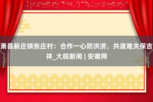 萧县新庄镇张庄村：合作一心防洪涝，共渡难关保吉祥_大皖新闻 | 安徽网